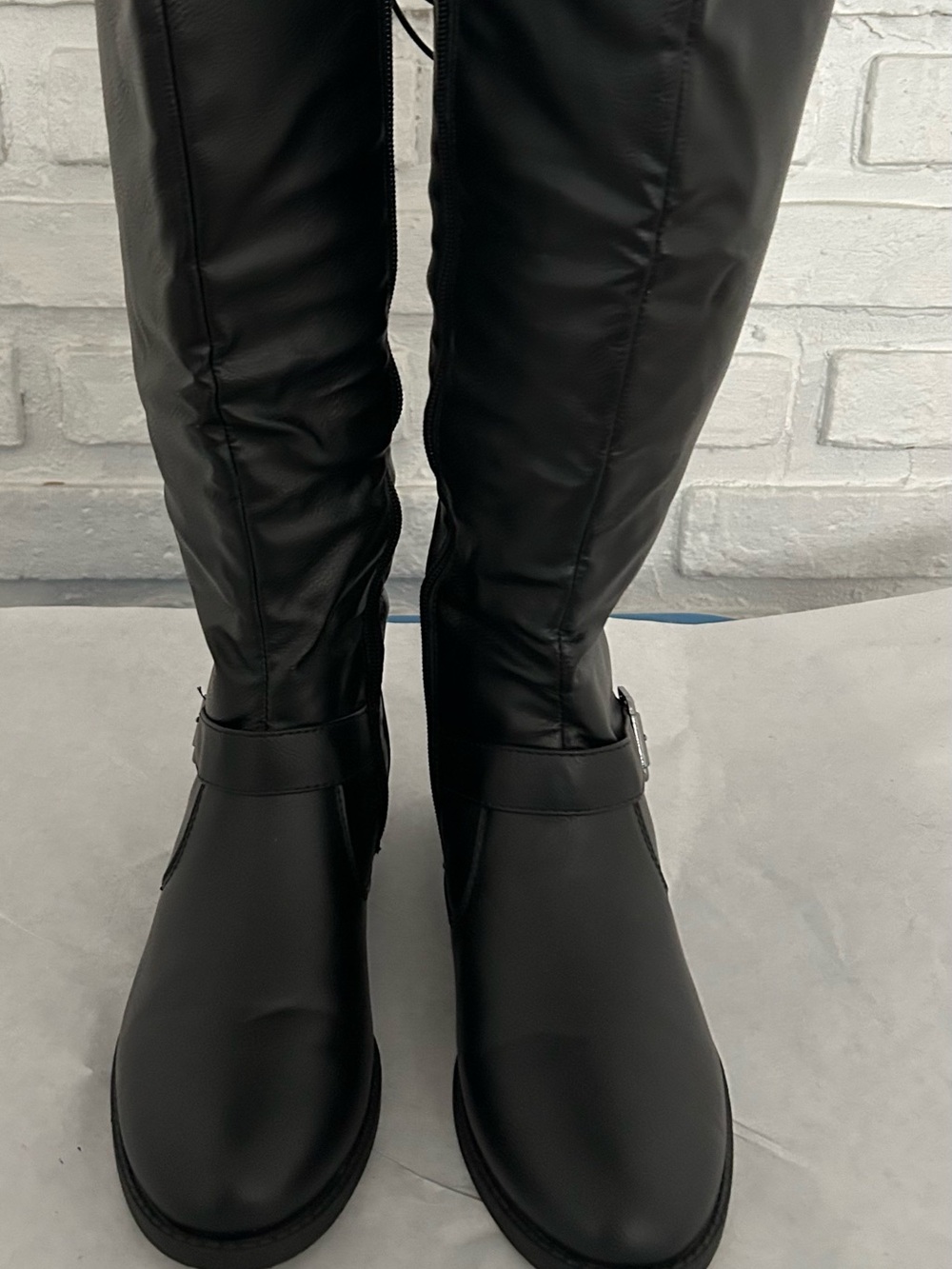 Wanted Over-the-Knee Black Boots with Buckle Detail